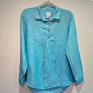 Sigrid Olsen Aqua Button-Front Long Sleeve Shirt